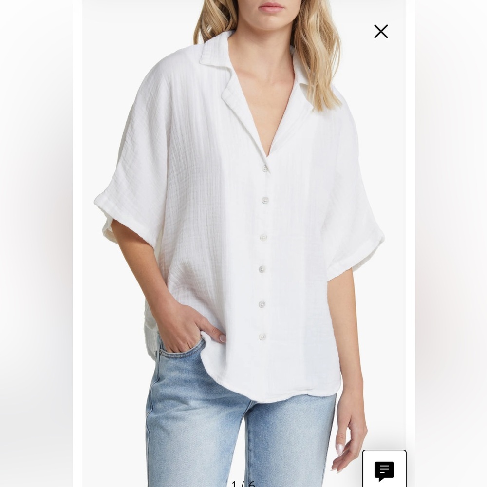 Rip Curl Cotton Gauze White Button Down Top
